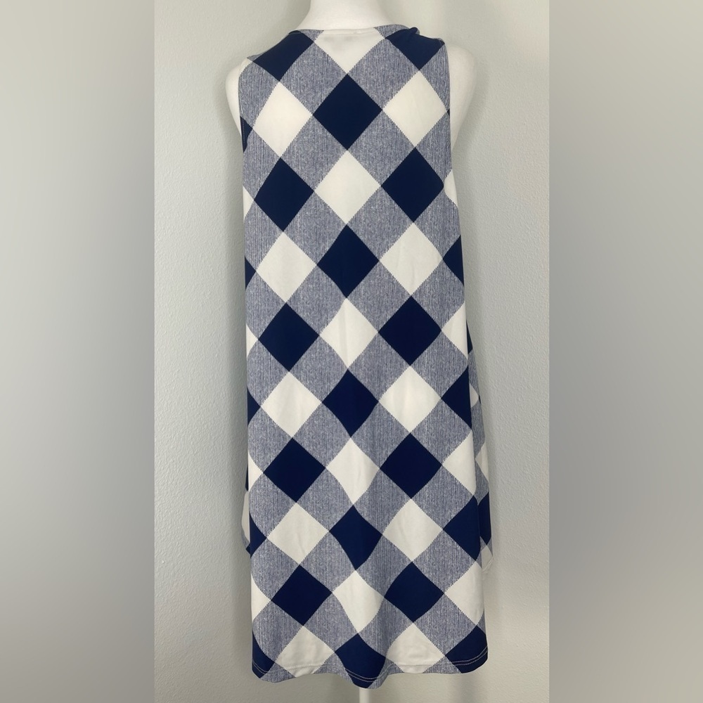 White Birch Navy White Gingham Plaid Sleeveless Tunic Dress Flowy Pockets Med - Picture 9 of 12